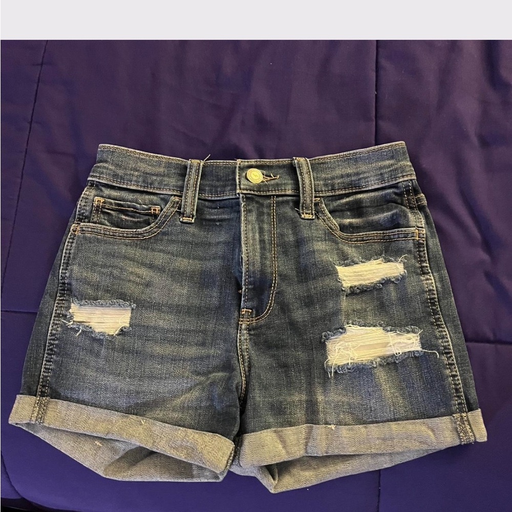 Hollister Blue Distressed High-Rise Jean Shorts